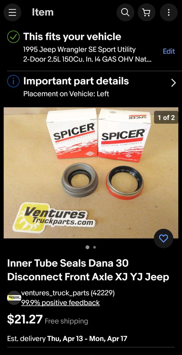 Front axle seals Jeep Wrangler YJ Forum